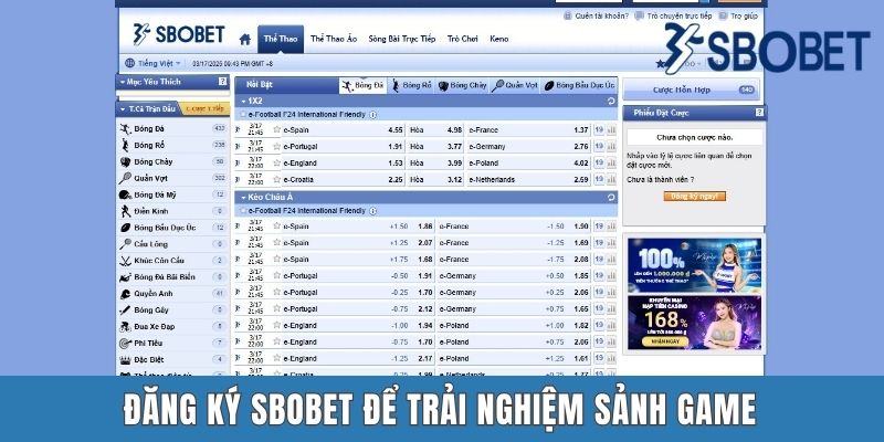 Đăng ký SBOBET để trải nghiệm sảnh game