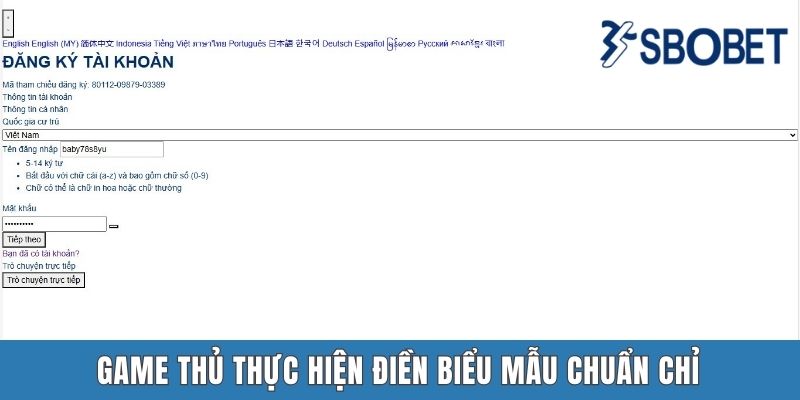 Game thủ thực hiện điền biểu mẫu chuẩn chỉ